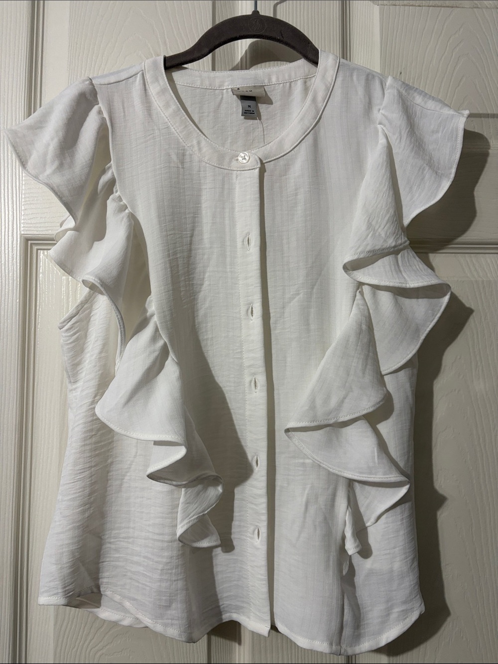 a new day White Ruffle Button-Front Blouse